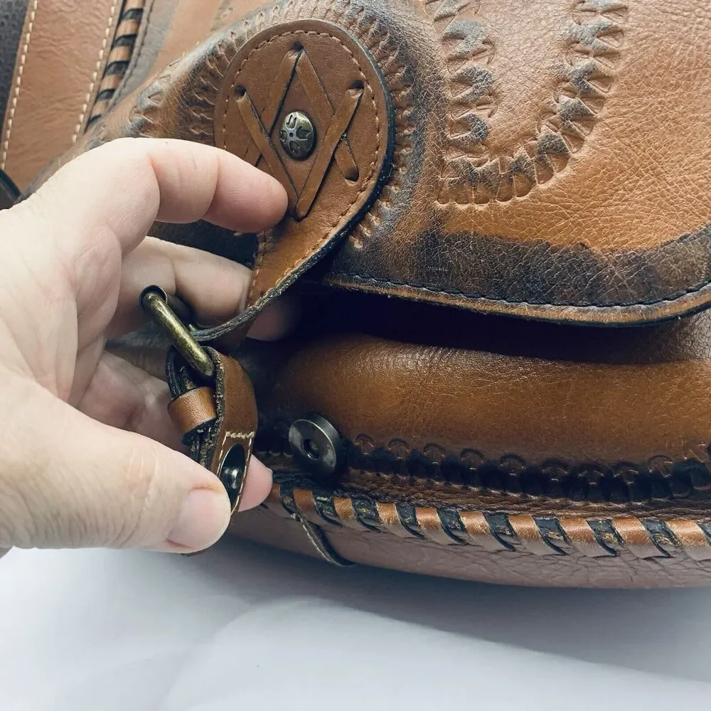 PATRICIA NASH HAND TOOLED SATCHEL CROSS BODY BAG PURSE Brown Leather